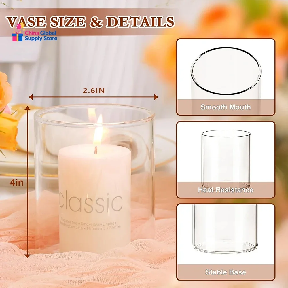 Glass Cylinder Vases for Centerpieces 4 Inch Tall Flower Vase for Wedding Decorations, Clear Floating Candle Vases Hurricane