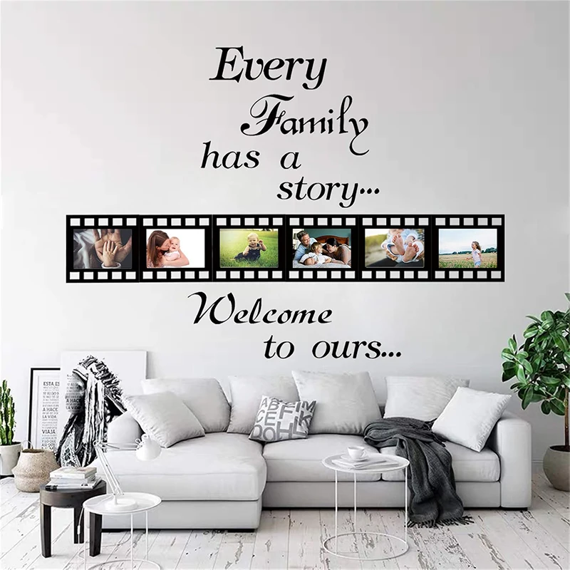 Every Family Has a Story,Family Wall Art Stickers Contains 6 Pcs 4x6in Picture Frame Wall Decor Stickers for Living Room Family