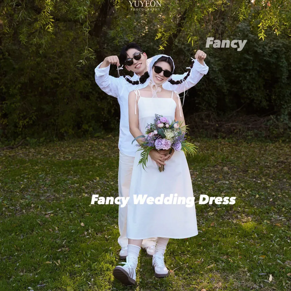 Fancy Simple Korea A Line Wedding Dress Photo Shoot Soft Satin Prom Gown Sleeveless Back Corset Customized 웨딩드레스