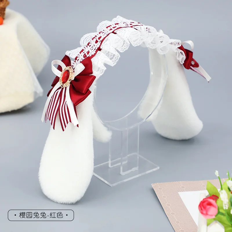 사랑스러운 활 레이스 토끼 귀 머리 장식 일본 로리타 액세서리 카와이 소녀 코스프레 파티 소품 할로윈 프릴 JK KC 머리 장식