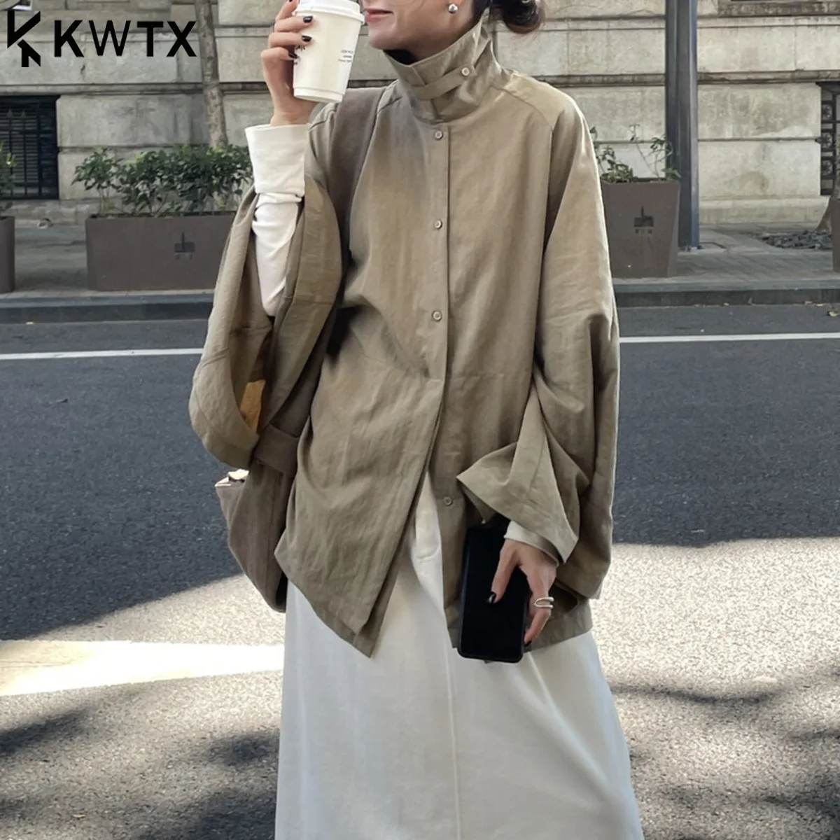 

KWTX Linen Blouse Women Stand Collar Patchwork Simple Elegant Chic Casual Slim Fit Comfortable Solid Spring Summer 2025 Premium