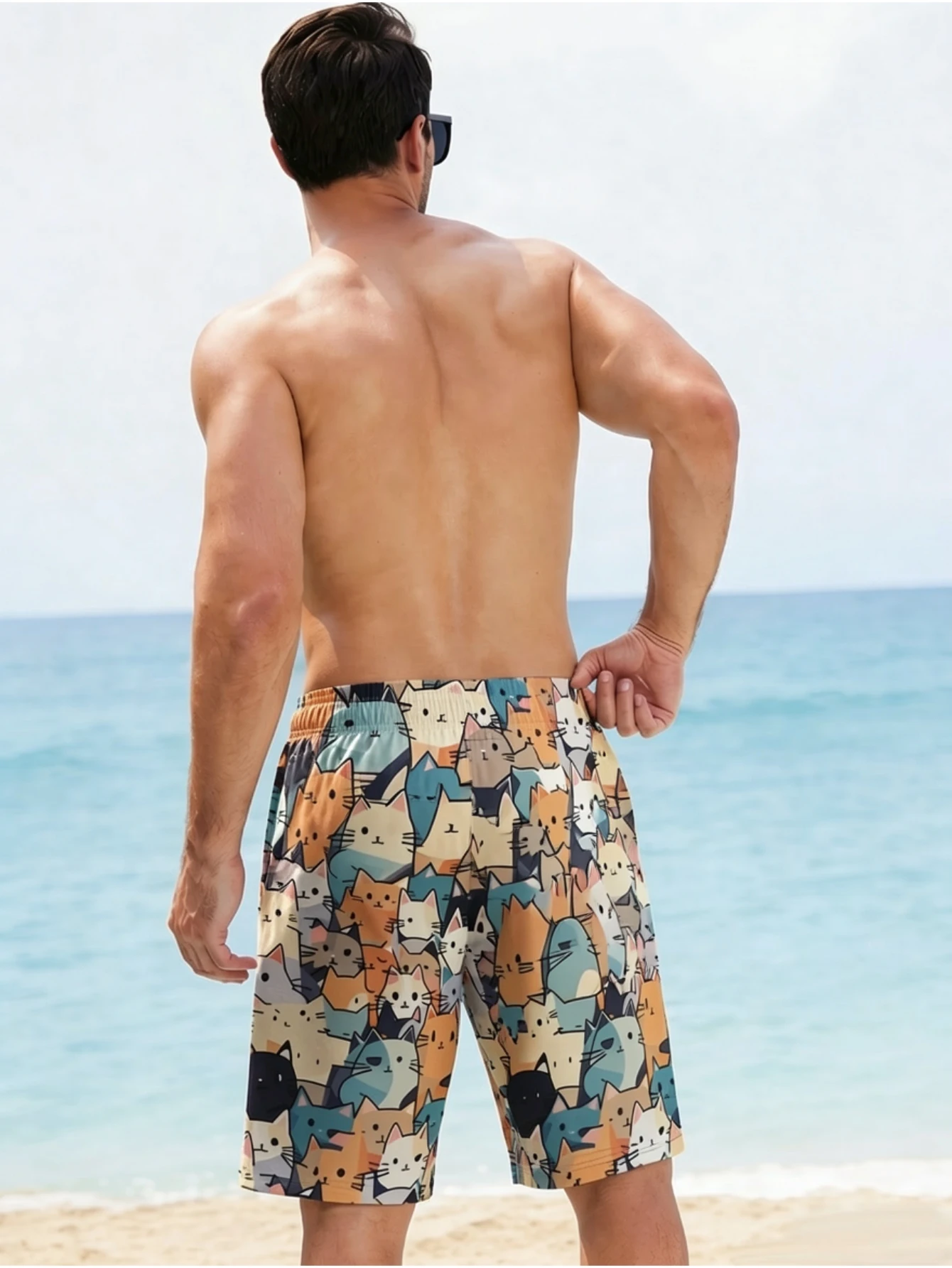 Trending Hot Sale Summer Casual Hawaiian Style Swim Trunks Colorful Graffiti Rubber Duck & Sweet Cat Men Beach Bottoms Quick Dry