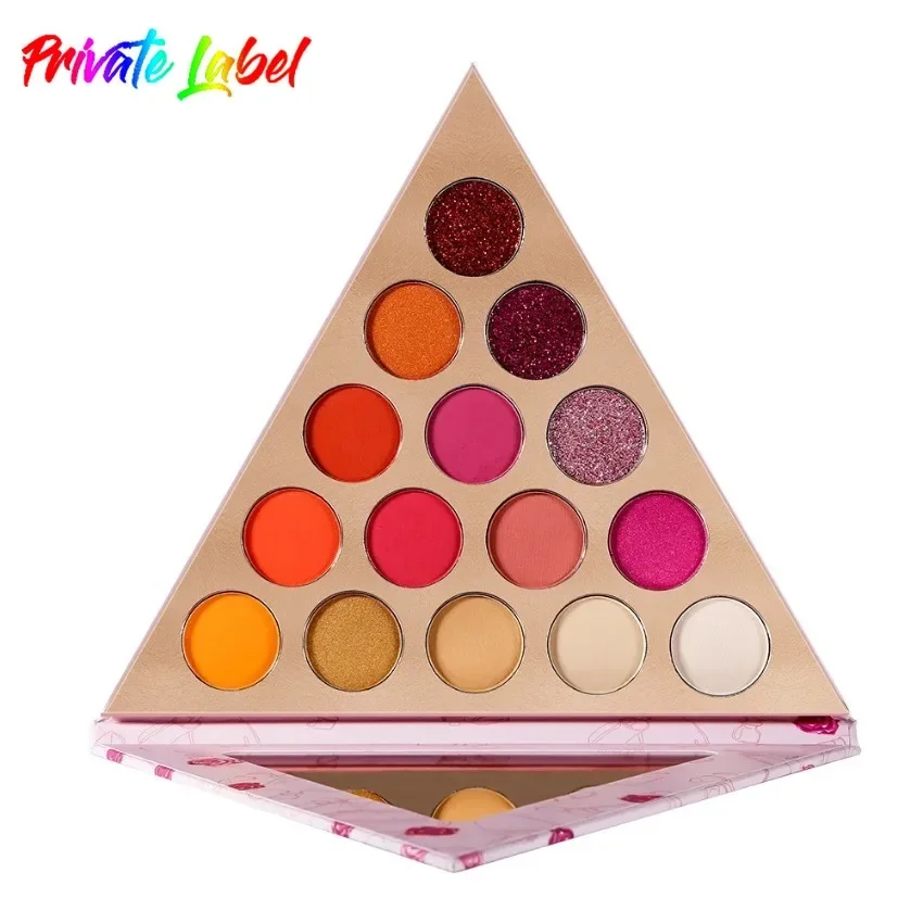 Palette de fards à barrage triangulaires personnalisés, poudre de maquillage pour les yeux, pigment 256 paillettes, imperméable, longue durée, facile à colorer, en vrac, 15 couleurs