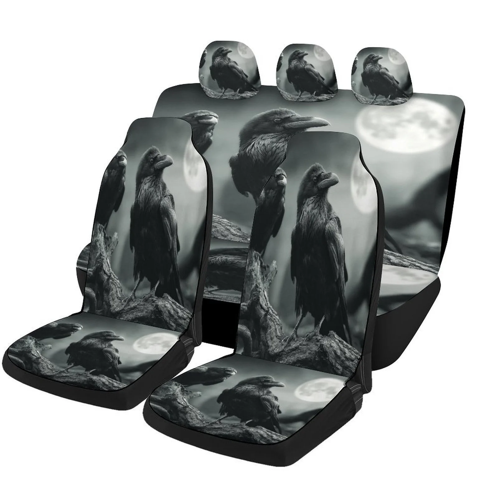 Car Seat Cover Set Featuring Moonlit Crows, Suitable For A Variety Of Vehicles. These High-Quality, Comfortable Protectors Come