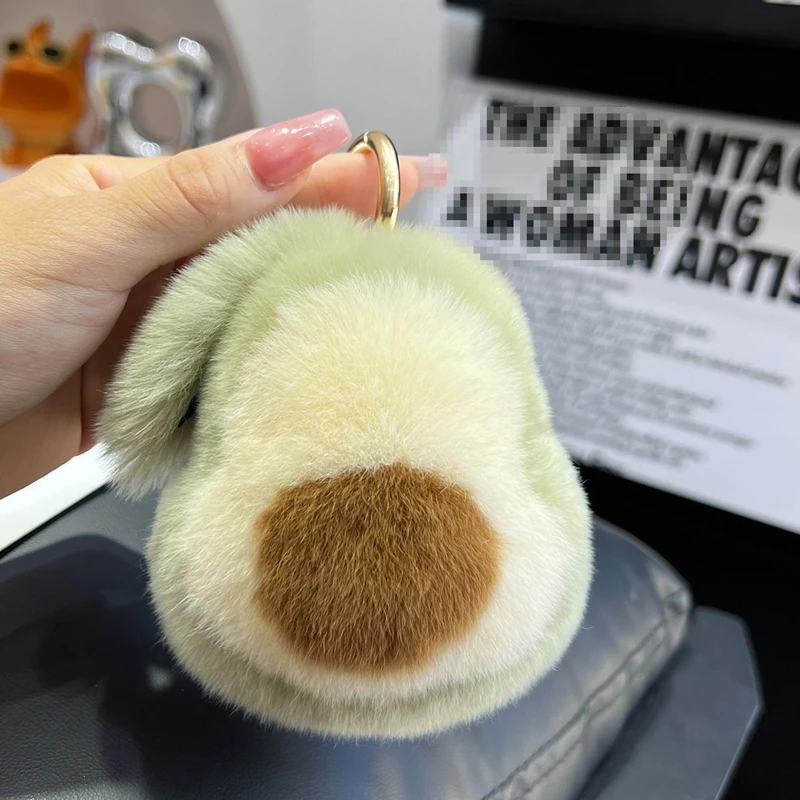 New Cute Imitation Rex Rabbit Fur Avocado Car Keychain Pendant Kawaii Girl Gift Plush Doll Backpack Bag Pendant