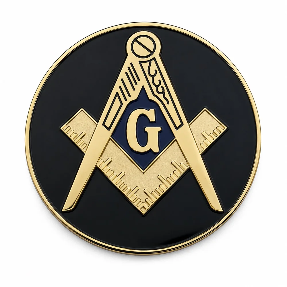 

Black Compass and Square Masonic Car Emblem Metal Gold Plated Freemason Symbol Car Badge Sticker with Red Adhesive,2.75 Inches