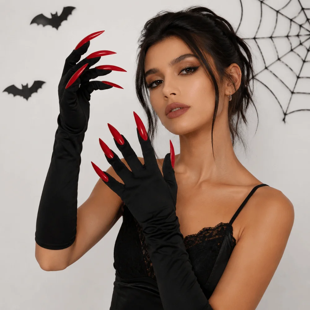 Cool Fancy Props Halloween Cosplay Gloves Long Nails Solid Color Witch Cosplay Costume Long 43cm Ghost Claw Mittens Women