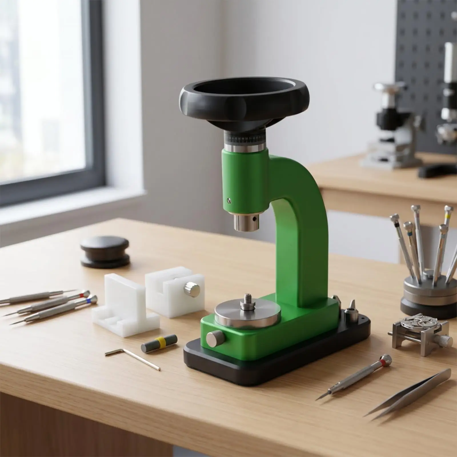 Professional Watch Repair Press Tool with Adjustable Pressure Gauge for Watch Case Servicing and Repair