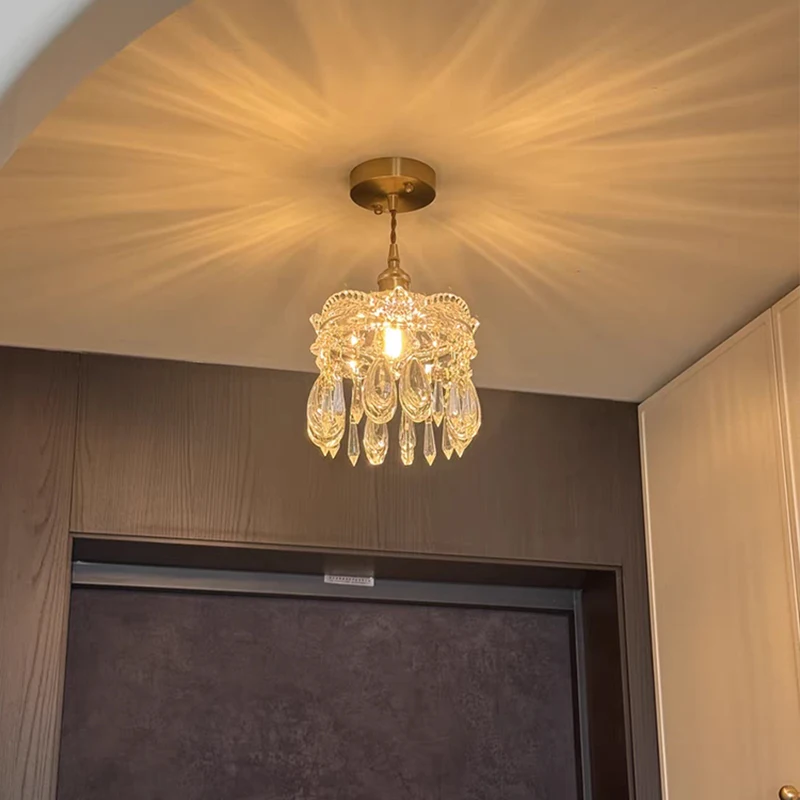 French Luxury Crown Glass LED Pendant Lights Teardrop Shape Crystal Hanging Lamp Living Room Bedroom Restaurant Hotel Chandelier