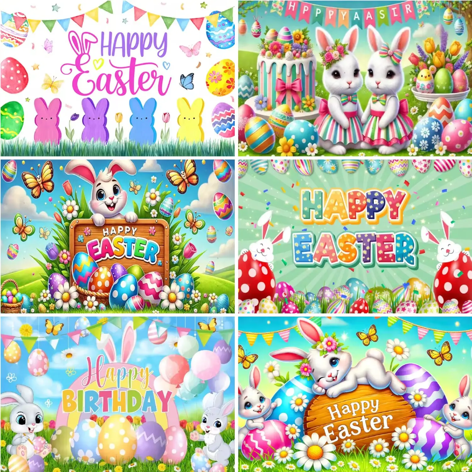

Spring Easter Theme Backdrop Cute Rabbit Bunny Eggs Background Birthday Party Supplies Decor Baby Shower Photo Props Kids Gift