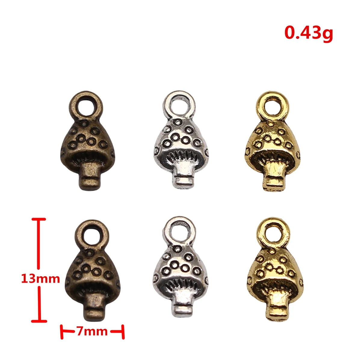 WYSIWYG 40pcs 13x7mm 3 Colors Mushroom Charms For Jewelry Making