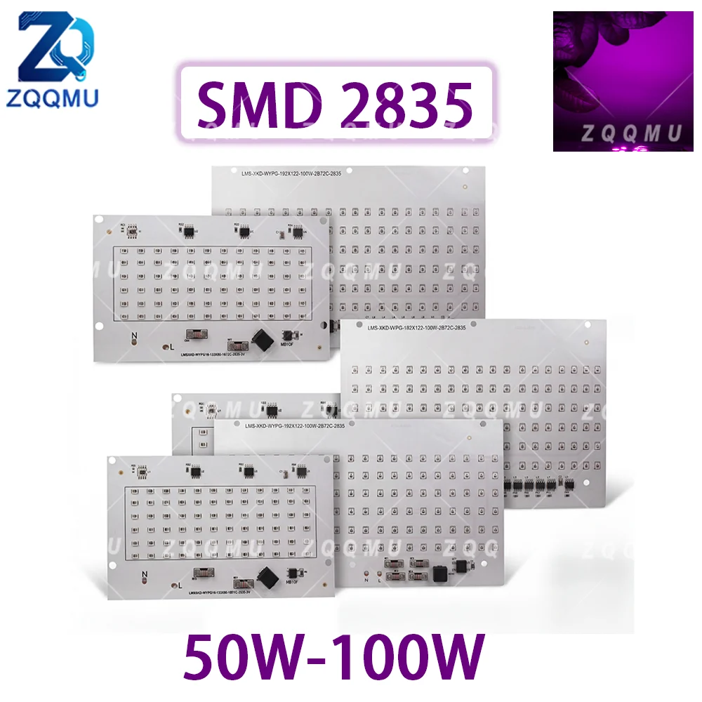 50W 100W UV LED Chip Board 395nm AC220V Driver-Free Lamp Bead Module High Power Cold Light for Insect Trap Party Floodlight