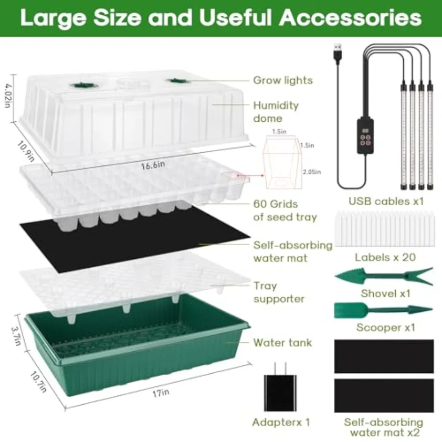 120-Cell Self-Watering Seed Starter Tray with Grow Light 1-24H Timer Seed Starter Kit with 4.02
