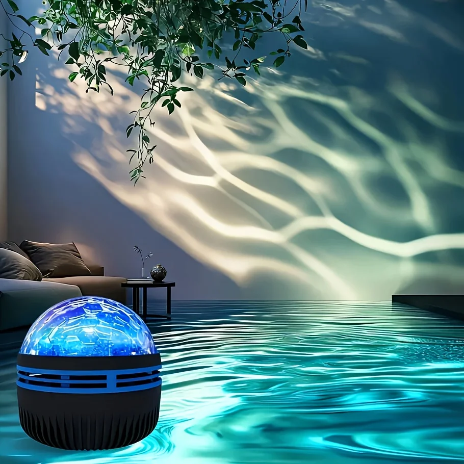 7Colors Water Ripple Projector Dynamic Rotating LED Night Light with Remote USB Powered Family Bedroom Romantic Ocean Decor Lamp