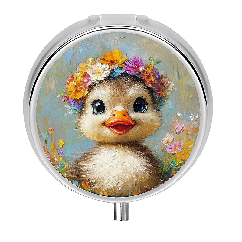 Mini pill box, single pack, three-compartment design, cute duck and crown theme, perfect for organizing pills, and also makes a unique travel gift