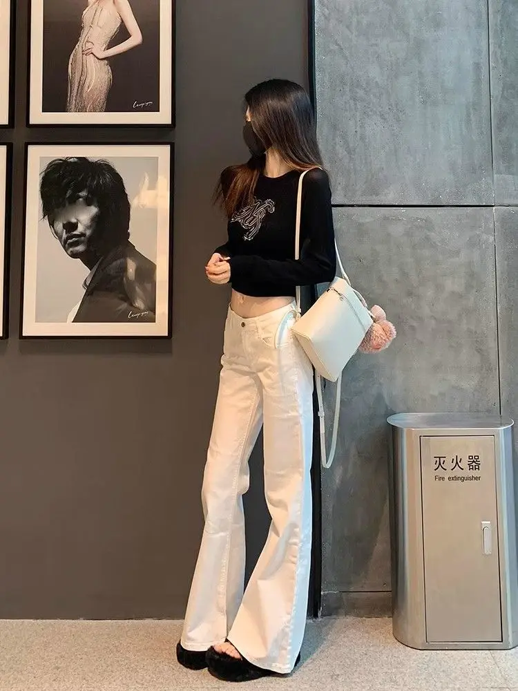 

Женская одежда, черные джинсы, прямые синие повседневные ретро 2000-х годов, американские рваные женские джинсы унисекс, базовые, простые