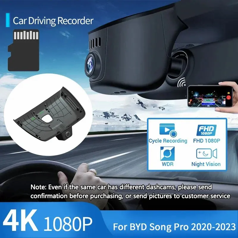 4K Wifi DASH CAM Easy Installation Car DVR Video Recorder Night Vision Camera for BYD Song Pro EV II 2020~2023 2022 Accessories