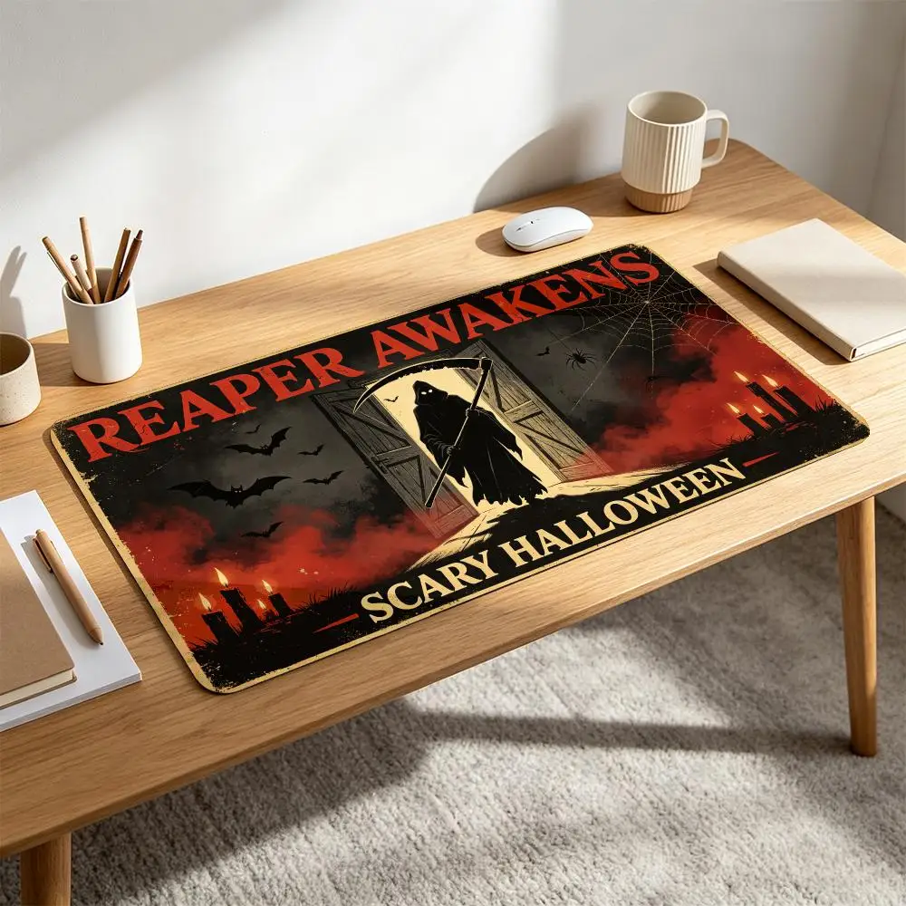 Reaper Awakens Scary Halloween Large Gaming Mouse Pad Grim Reaper Bat Spider Retro Vintage Anti‑Slip pc accessories