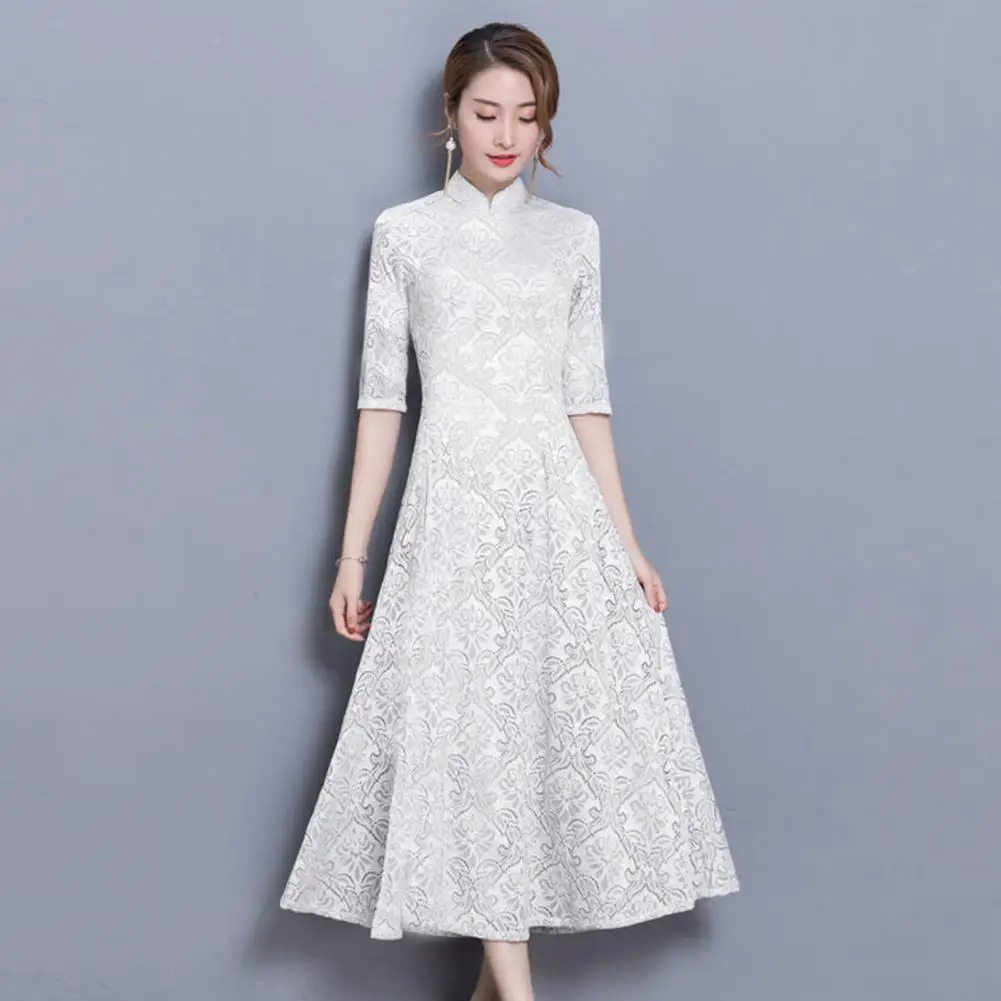 

Women Slim Fit Dress Elegant Sexy Dress Elegant Stand Collar Chinese Retro Style Evening Dress with A-line for Mother for Women