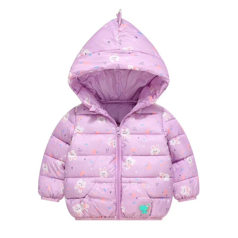 1-5 Years New Autumn Winter Boys Girls Jacket Cartoon Rainbow And Dinosaur Pattrn Thick Keep Warm Hooded Coat For Kids