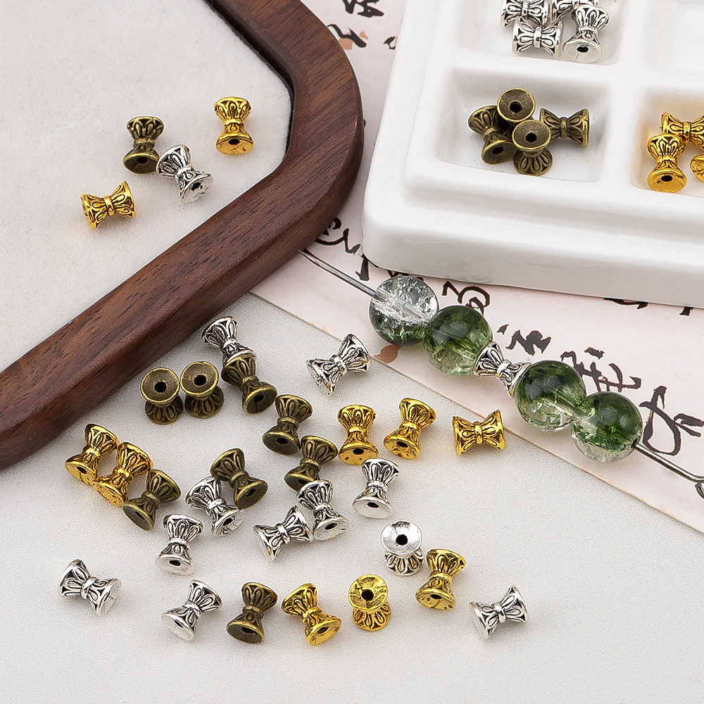 50/80Pcs Vintage Lotus Flower Hourglass Shape Loose Bead Metal Spacer Bead DIY Bracelet Necklace Jewelry Making Accessories
