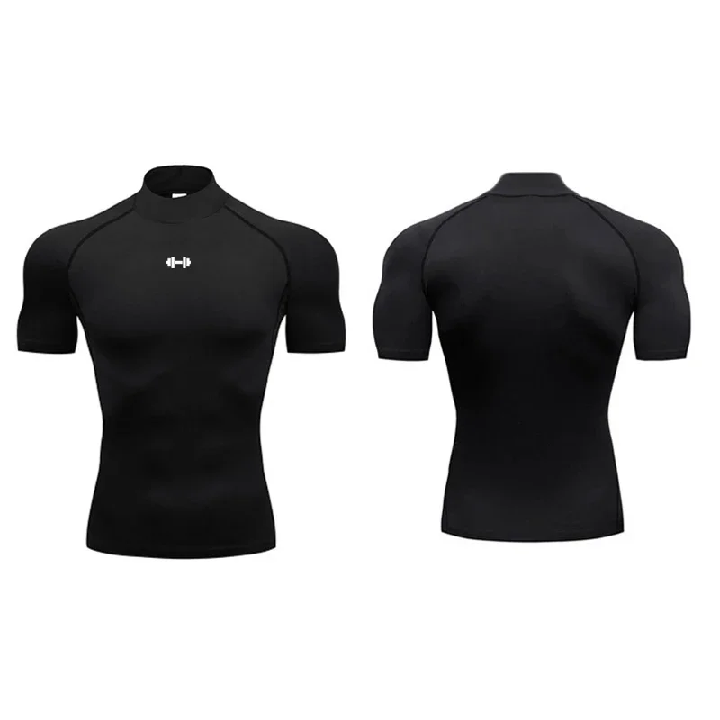 T-shirt a compressione da uomo dolcevita estivo T-shirt da corsa elastica ad asciugatura rapida Sport Top Tee Camicie da allenamento per palestra da uomo