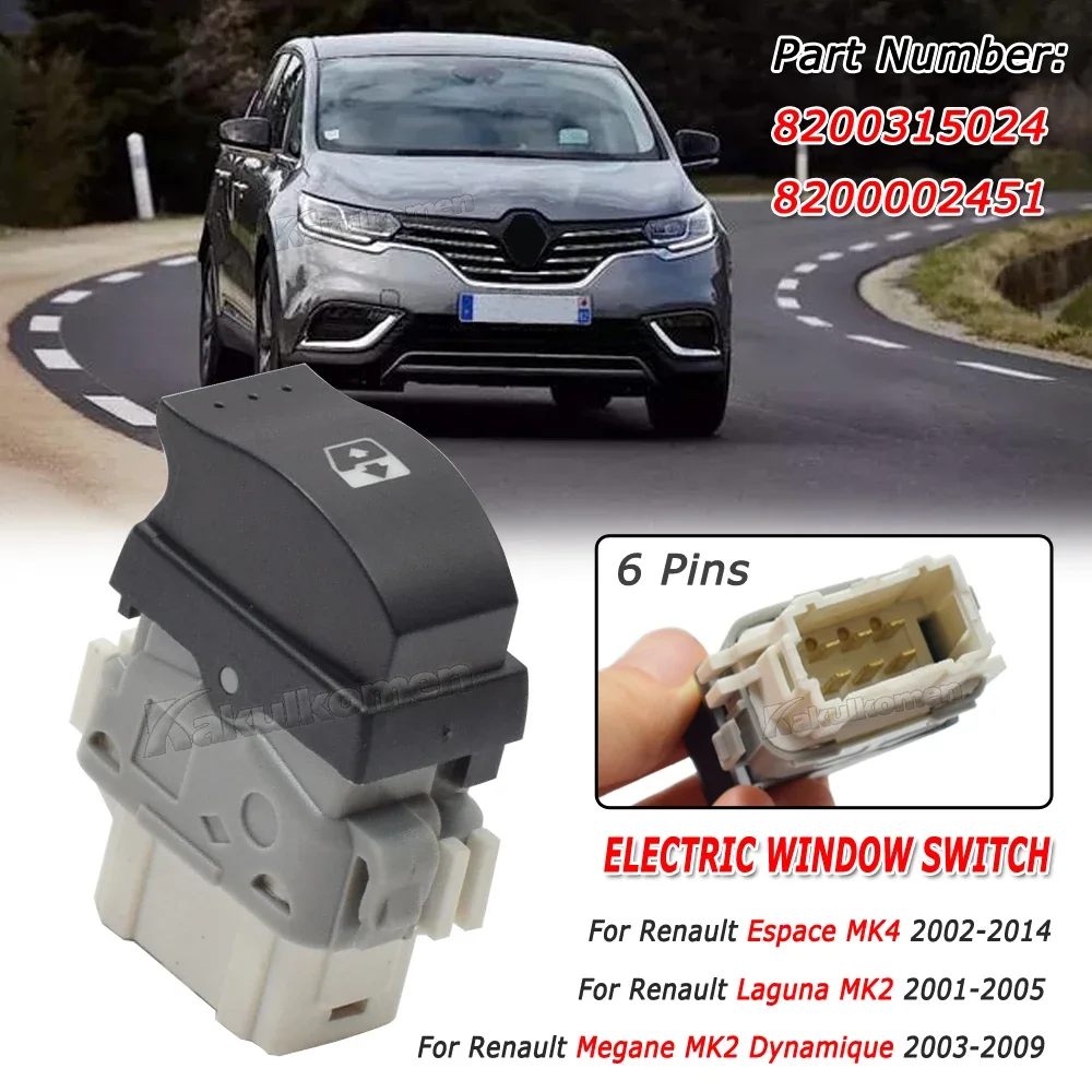 

For Renault Megane MK2 Dynamique Laguna Espace MK4 2002-2014 Car Power Window Control Lifter Switch Single Button 8200315024