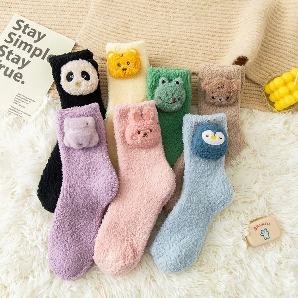 Breathable Warm Three-dimensional Bunny Penguin Korean Style Floor Socks Coral Fleece Socks Cartoon Hosiery Women Frog Socks