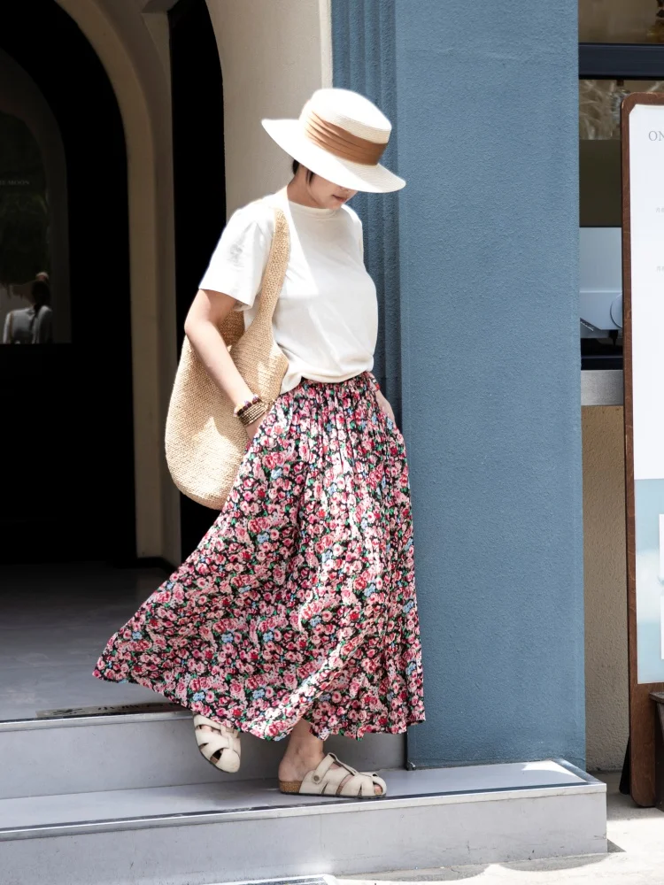 

Летняя шелковая юбка с цифровым принтом, свободная юбка А-силуэта макси от Rain Ci Ele Dra, миди с цветочным принтом