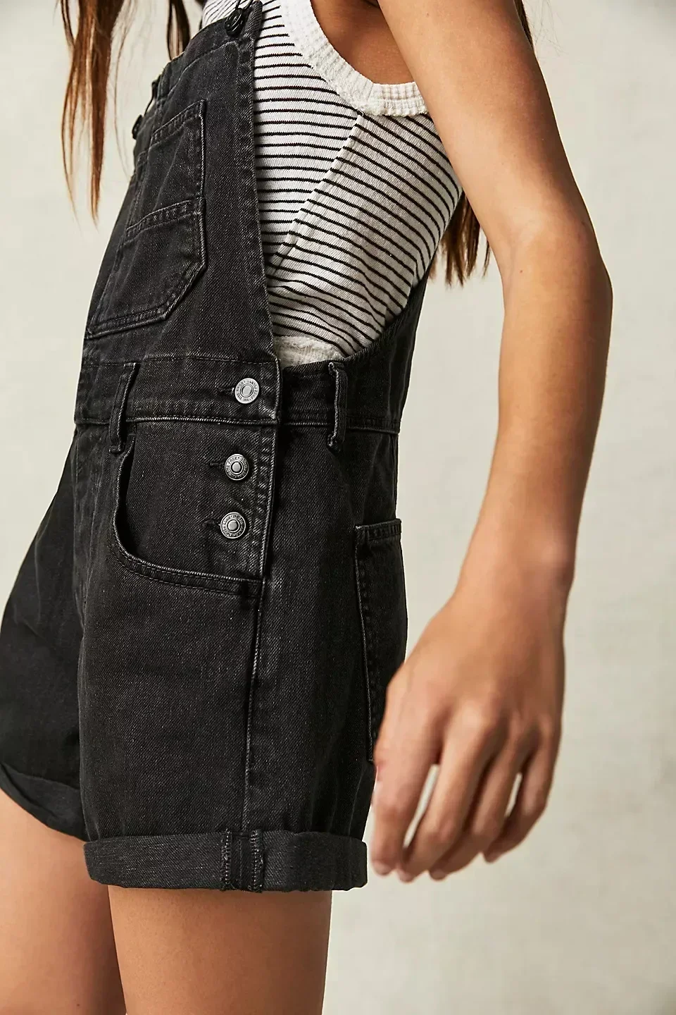 Monos vaqueros para mujer, monos, peleles vaqueros lavados, pantalones cortos lisos de una pieza, bolsillos empalmados, espalda descubierta, botón suelto