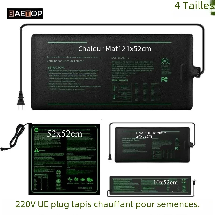 Tapis chauffant pour semis, 4 tailles, 220V, prise ue, coussin chauffant hydroponique étanche pour démarrage des graines, Germination de racines en serre