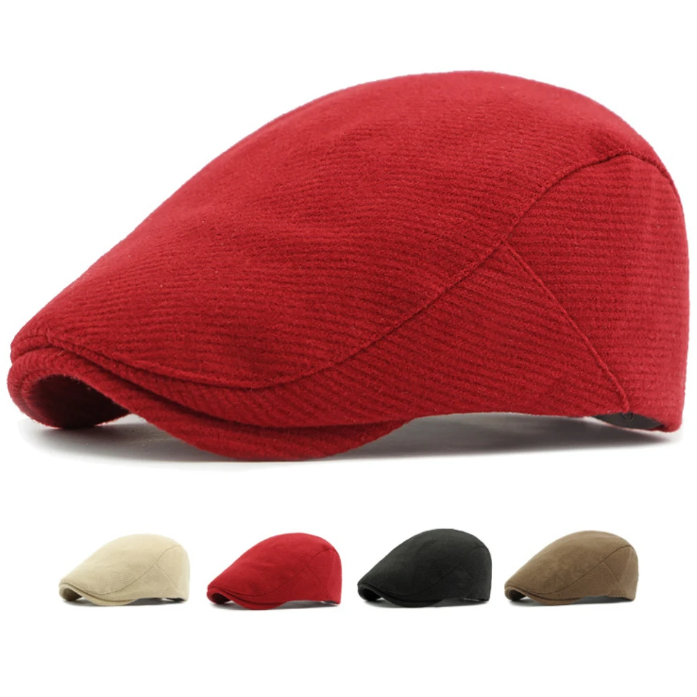 HT4949 Berets Autumn Winter Wool Hats for Men Women Retro Artist Painter Beret Hat Male Female Ivy Flat Cap Adjustable Beret Cap