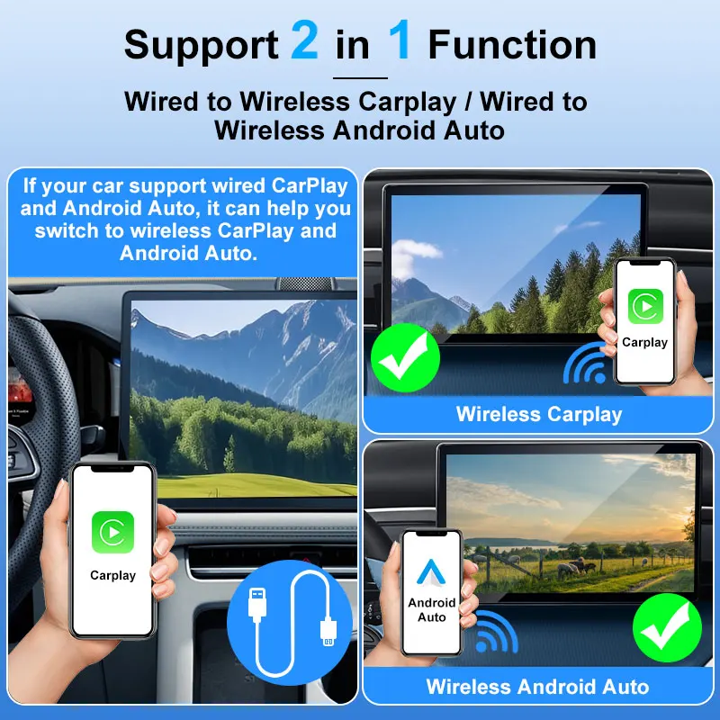 2026 2-in-1 Neuer Kabelloser CarPlay-Adapter Kabelgebunden zu Kabellos Dongle für Apple & Android Auto Plug-and-Play Universelles Auto-Zubehör – Detail 7