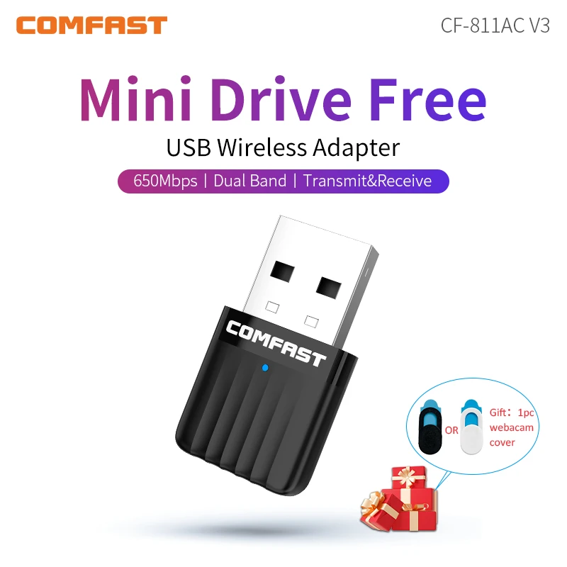 COMFAST Mini Free Drive 650 Мбит/с Беспроводная сетевая карта 2,4G 5G Двухдиапазонный Wi-Fi адаптер WPA3 Wi-Fi Recevier Hot Spot для ПК/ноутбука