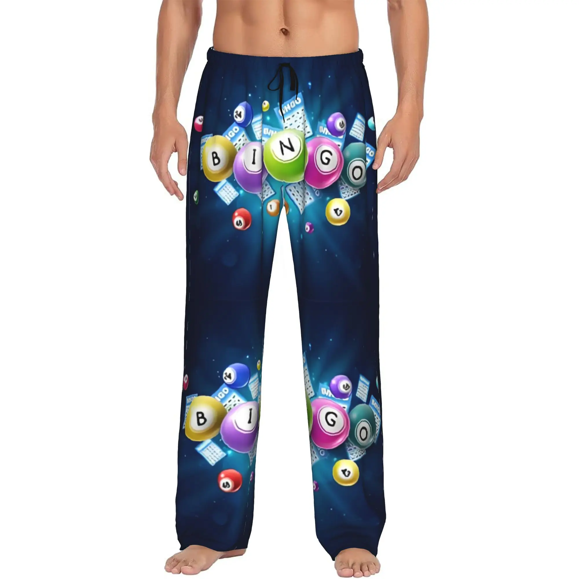 Custom Bingo Pajama Pants for Men Group Game Sleepwear Lounge Sleep Bottoms Stretch with Pockets