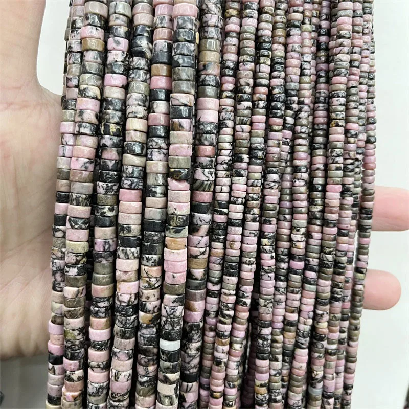 4MM 6MM Black Line Red Rhodochrosite Heishi Natural Stone Beads For Jewelry Loose Spacer Fitting Diy Necklace Bracelet Findings