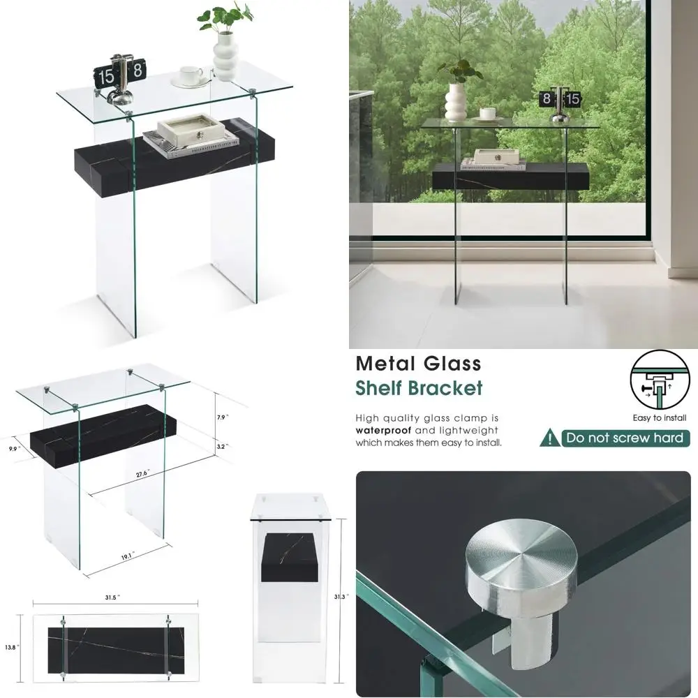 طاولة أريكة ضيقة حديثة 31.5 مع مساحة تخزين وأرفف خشبية طبيعية للمساحات الصغيرة في غرفة المعيشة #1