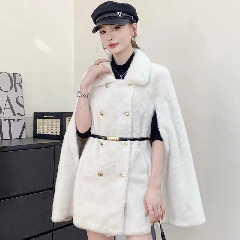 

Fall Winter Double Breasted Ladies Coat Jaet Faux Fur Lined Leather And Fur Inteated Commute Sle Medium Length