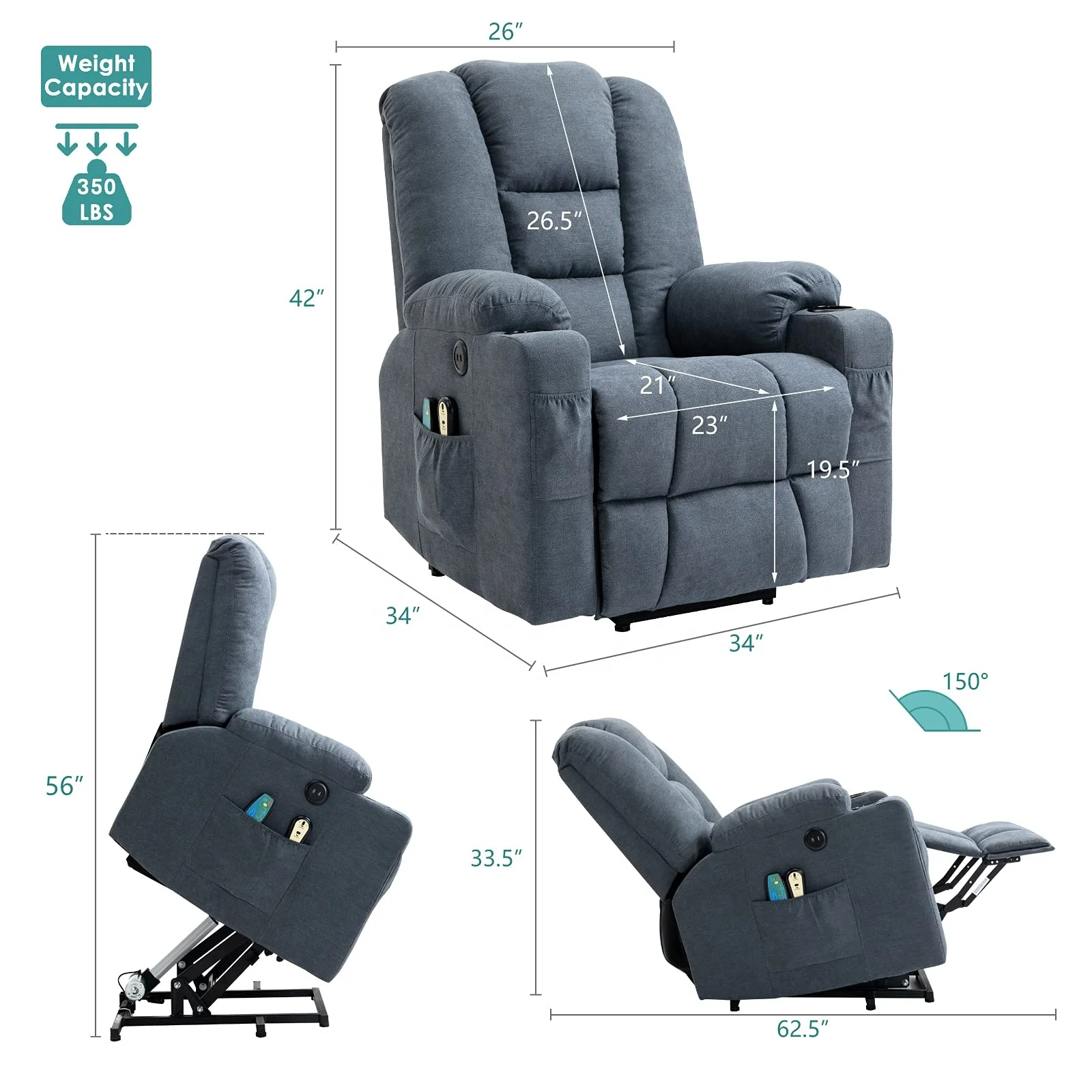 مسرح منزلي كهربائي كرسي كهربائي أوتوماتيكي لرفع الأرائك مجموعة كراسي الأثاث لكبار السن المساعدة في الالتقاط مع التدليك الحراري #6