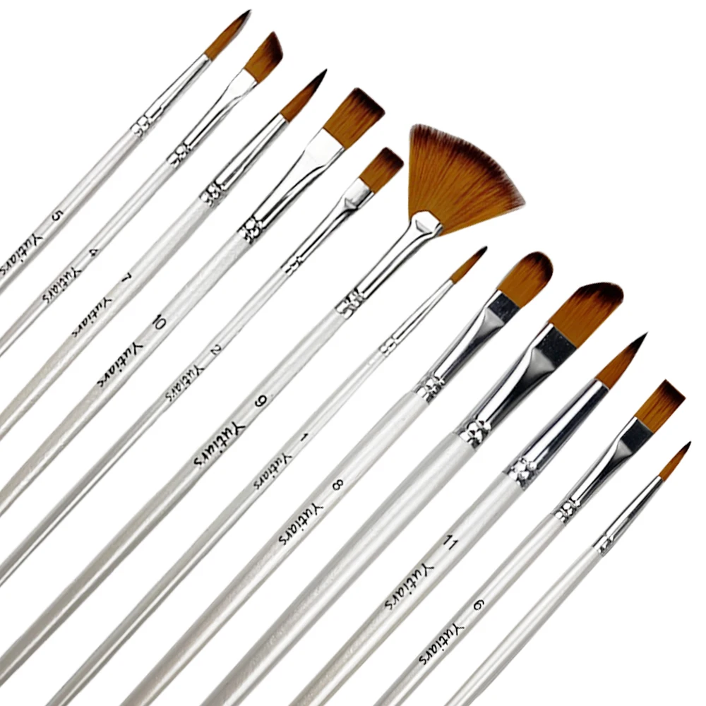 Yutiars 12-teiliges Fächerpinsel-Set mit weißem Griff, leicht zu reinigende Nylonhaar-Pinsel für Kunst-Anfänger, Mal- und Zeichenwerkzeuge – Detail 2