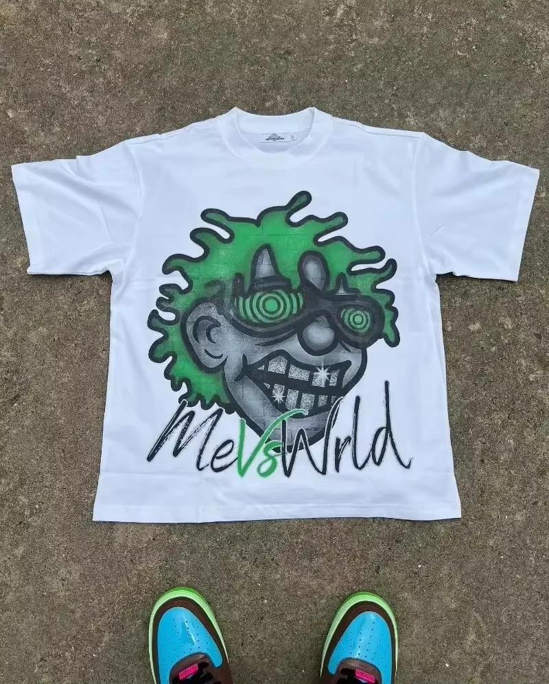 Summer Trend Retro Cartoon Print T-shirt Women Y2k Cotton Round Neck Short Sleeve Harajuku Men Women Graffiti Style Tee Tops