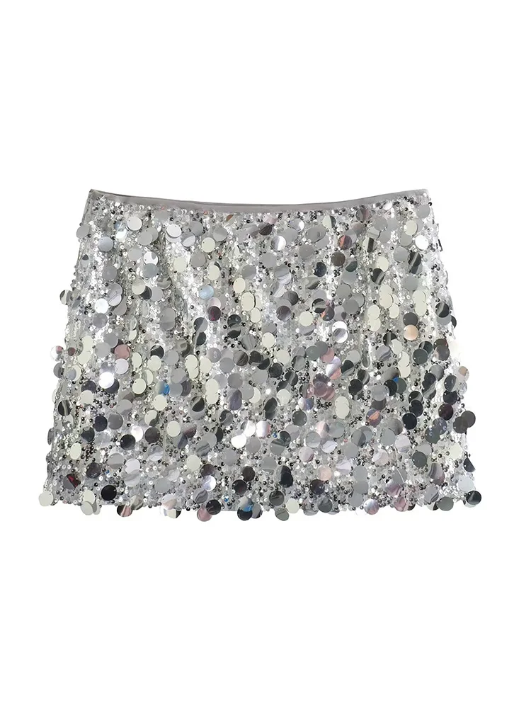 TFMLN 2 Colors Sequin Skirt For Woman Fashion High Waist Mini Skirt Woman Shiny Elegant Casual Short Skirts Women 2025 New