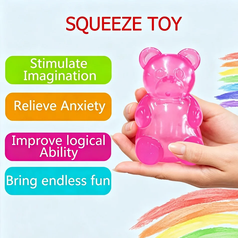 Colorful Gummy Bear Fudge Squeeze Toy Jelly Bean Candy Fidget Hand Relax Toy Anti‑Stress Release for All Ages