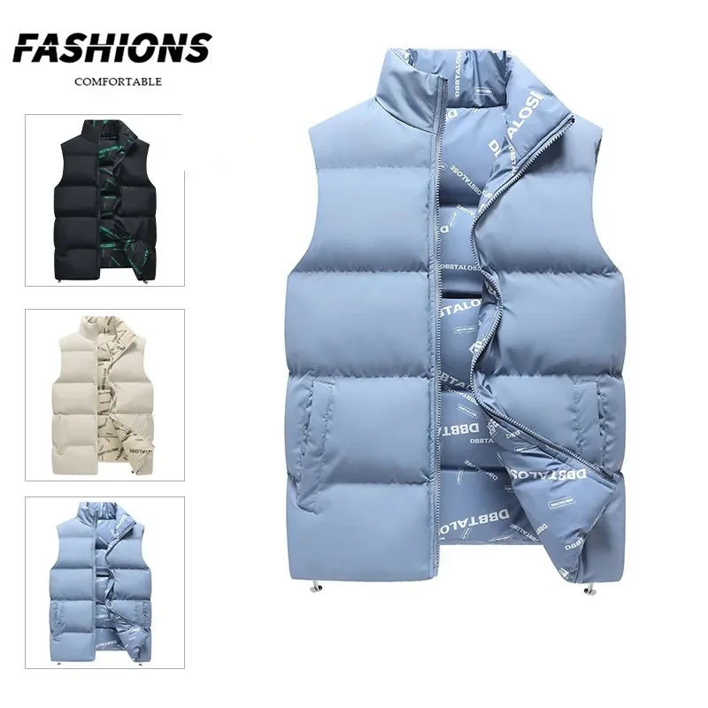 

Men's vest jacket, warm sleeveless jacket, winter zipper vest, autumn standing collar letter casual vest brand clothing