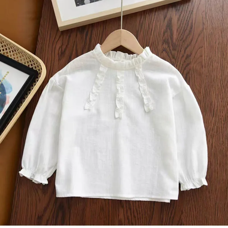 

Girls' shirt, white shirt, spring and autumn base, new style, children's thin style, long sleeved shirt, top, children's breatha