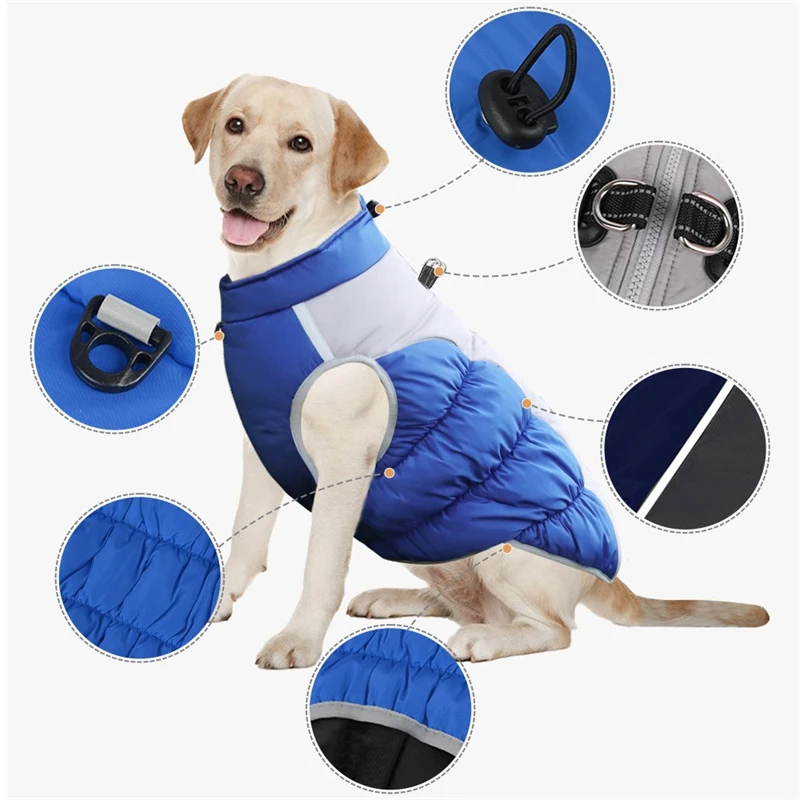 Winter Cotton Jacket for Large Dogs Thicken Light Reflective Medium Puppy Vest Sweatshirt Elastic Belly Windproof Pet Coats