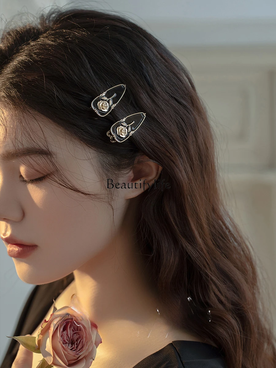 Black Flower Small Hairclip, Mini Side, Forehead Bangs, Fairy Hair Clip, Headdress, Small Size