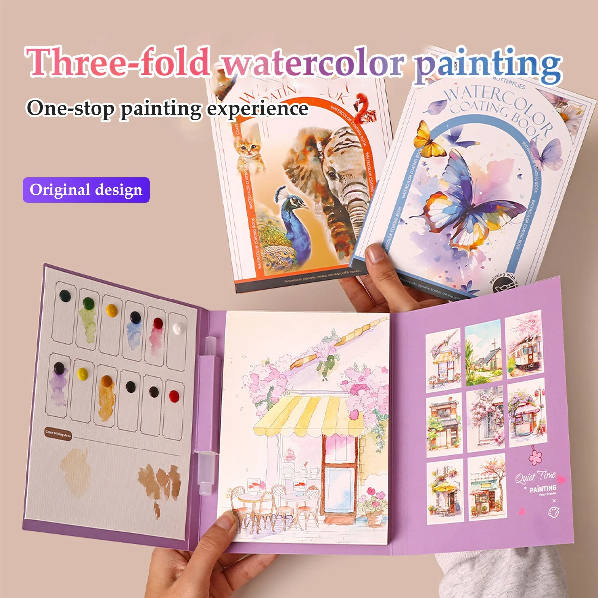 Kids Watercolor Coloring Book Educational Art Activity Reusable Non-Toxic Painting Kit for Toddlers&Creative Learning DIY Crafts