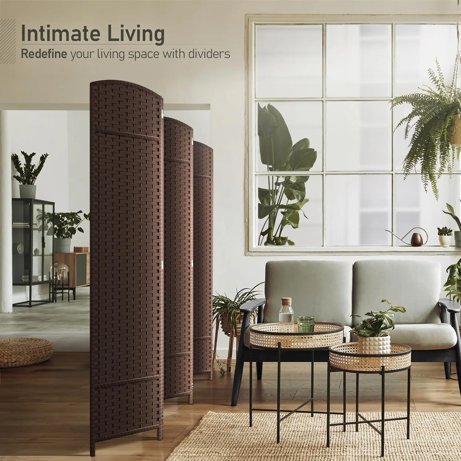 6-Panel Hand-Woven Mesh Privacy Screen, Extra Wide Double Hinged Folding Room Divider for Home Office & Bedroom, 6ft, Customized
