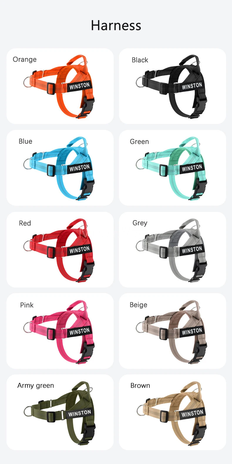 Custom Name No Pull Dog Harness Elastic Buffer Leash Set Adjustable Reflective Nylon Walking Lead for Small Medium Large Dogs